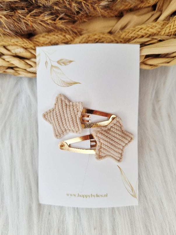Haarspeldje Ster rib 2 stuks beige