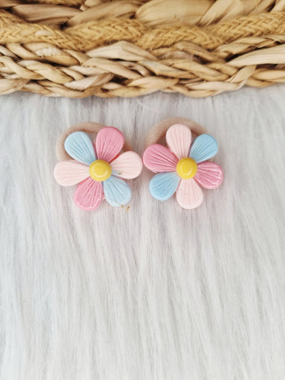 Mini haarelastiekjes Pastel Daisy 2 stuks roze,blauw,donkerroze