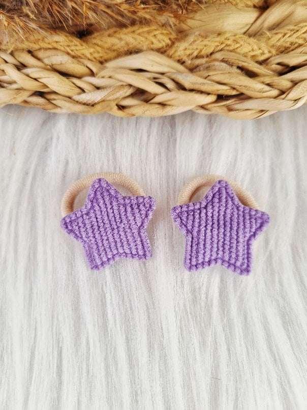 Mini haarelastiekjes Ster rib 2 stuks paars