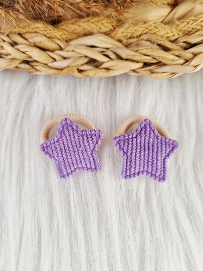 Mini haarelastiekjes Ster rib 2 stuks paars