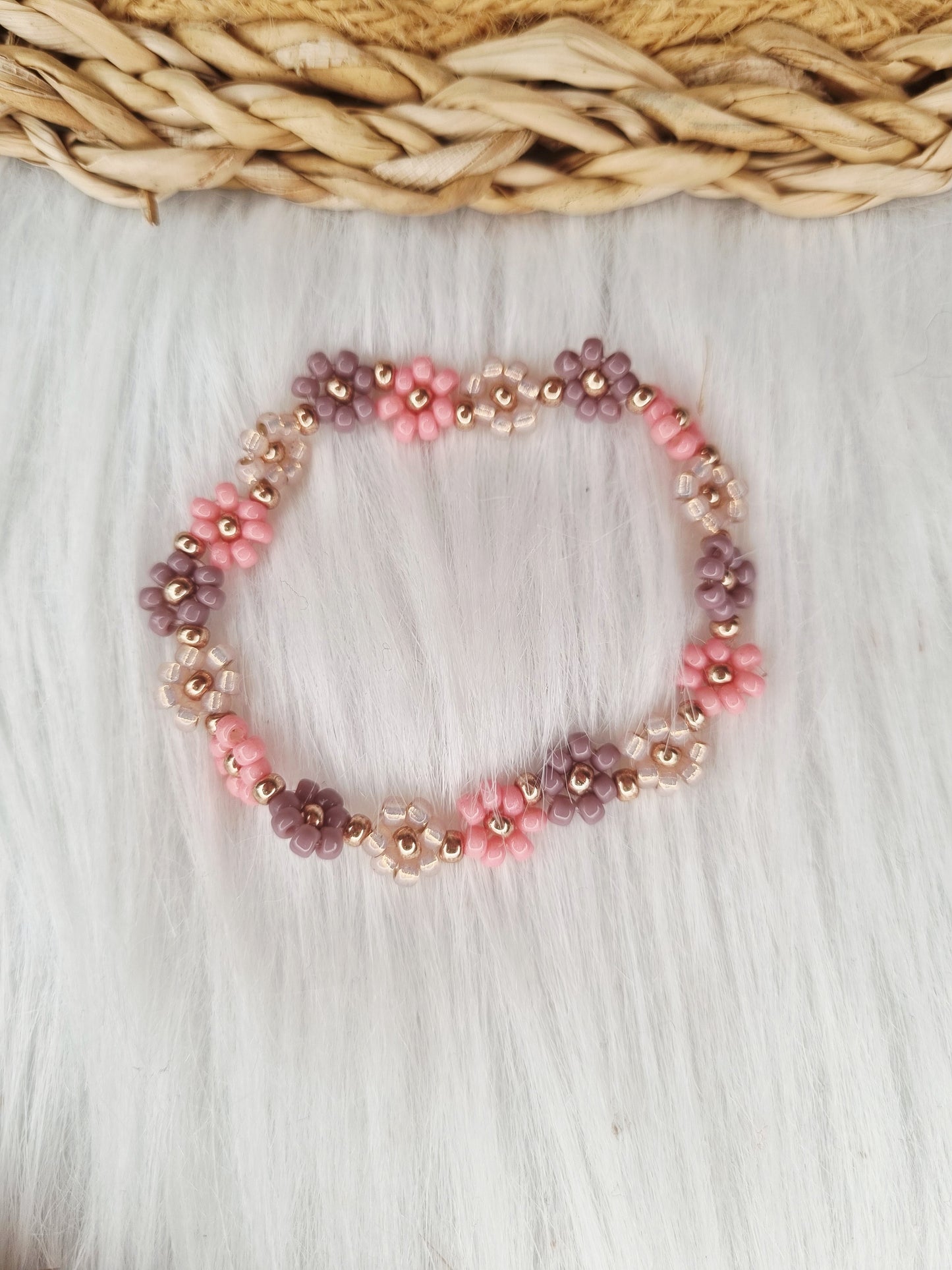 Daisy armband – Miyuki kralen taupe,wit,zalm
