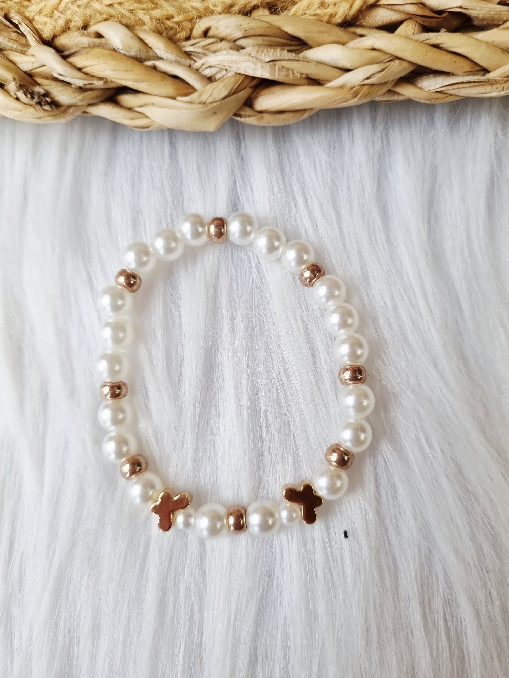 Kinderarmband - Pearl vlinder goud wit