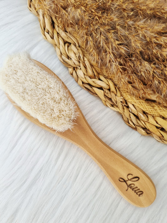 Houten babyborstel met naam (gegraveerd) great vibes