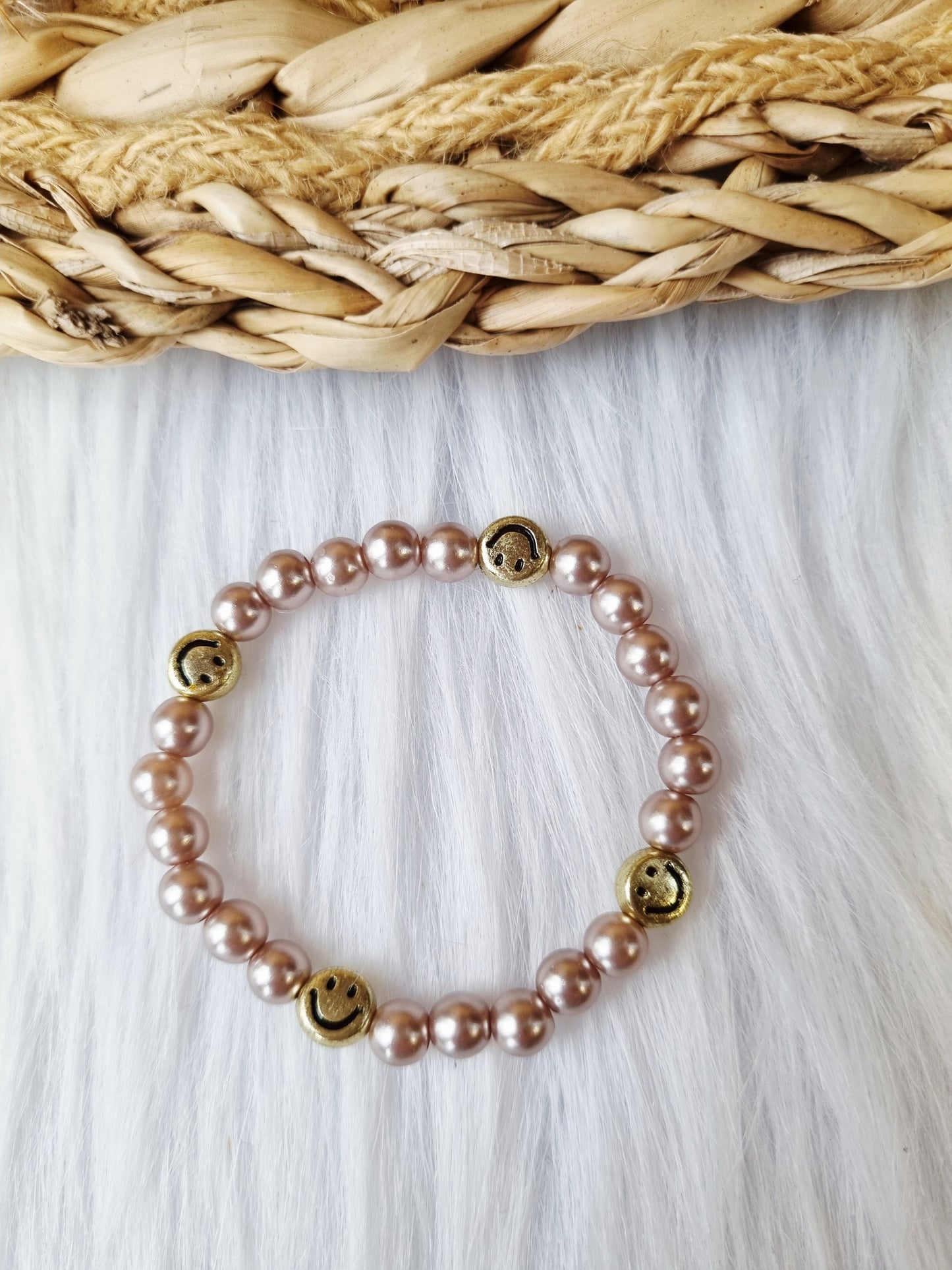 Kinderarmband - Pearl smiley goud bruin