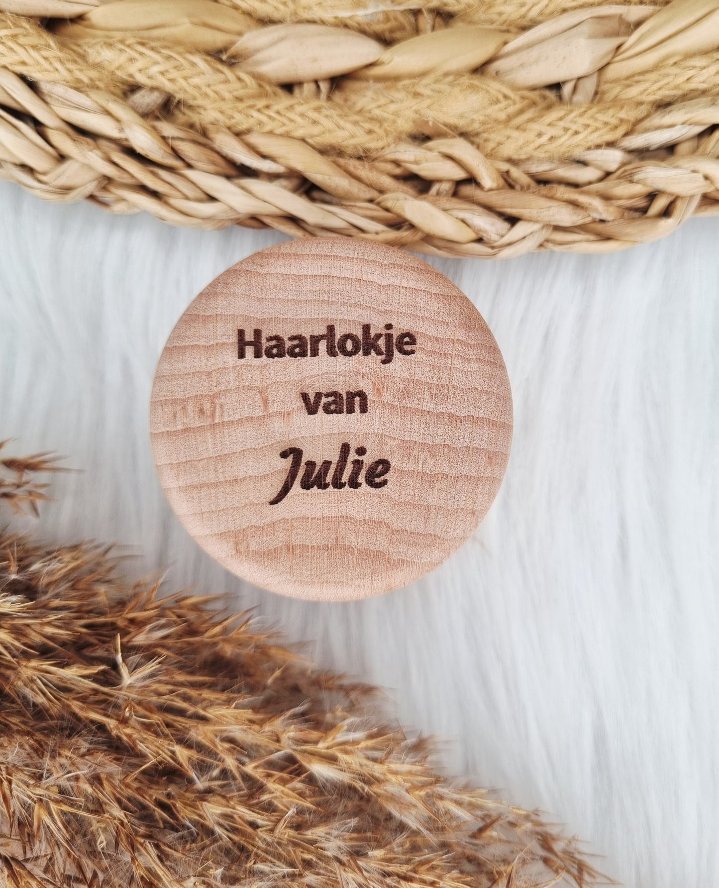 houten haarlokdoosje (gegraveerd) met naam