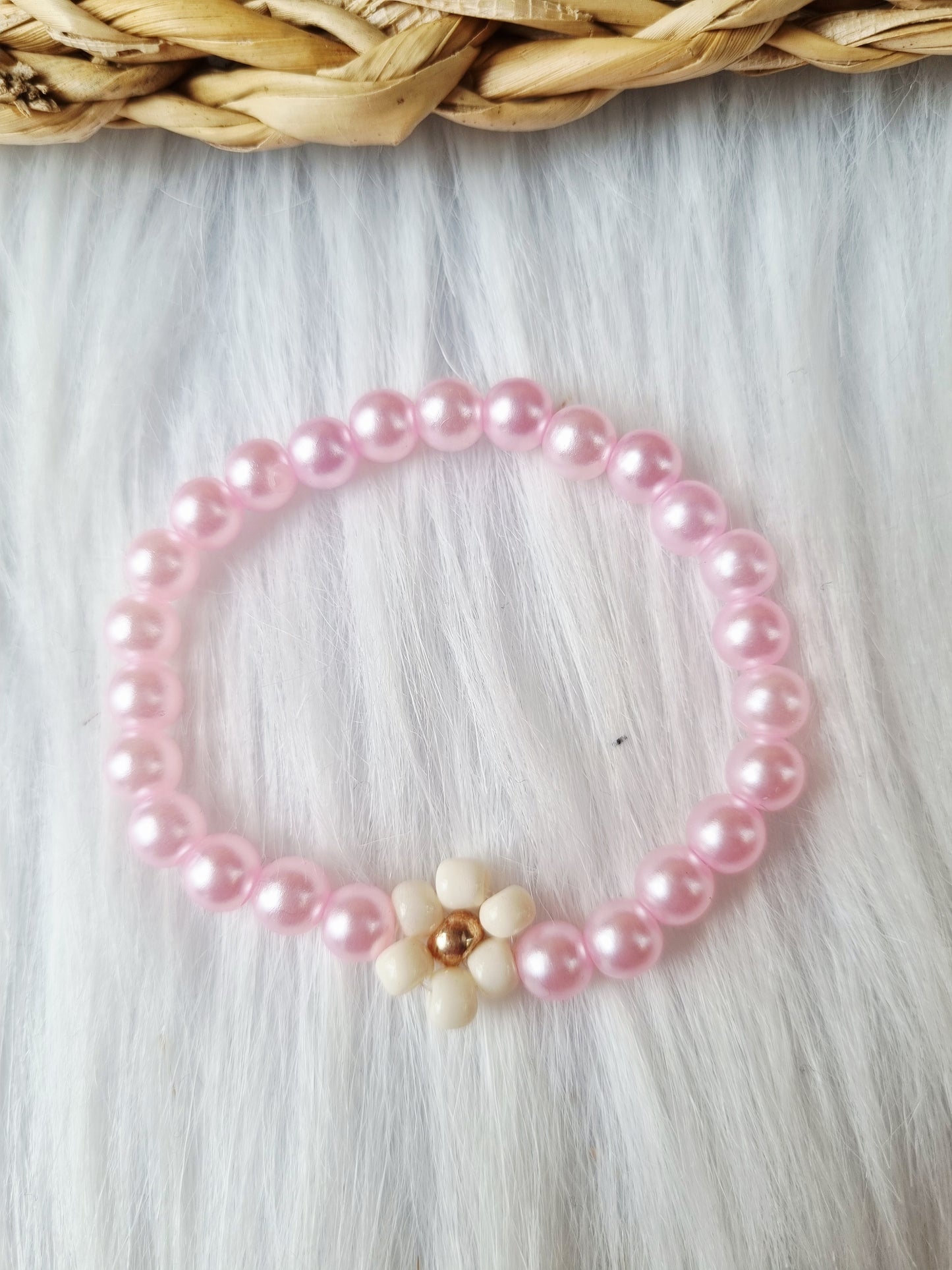 Kinder armband Pearl daisy single roze
