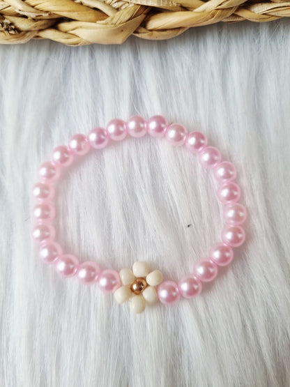 Kinder armband Pearl daisy single roze