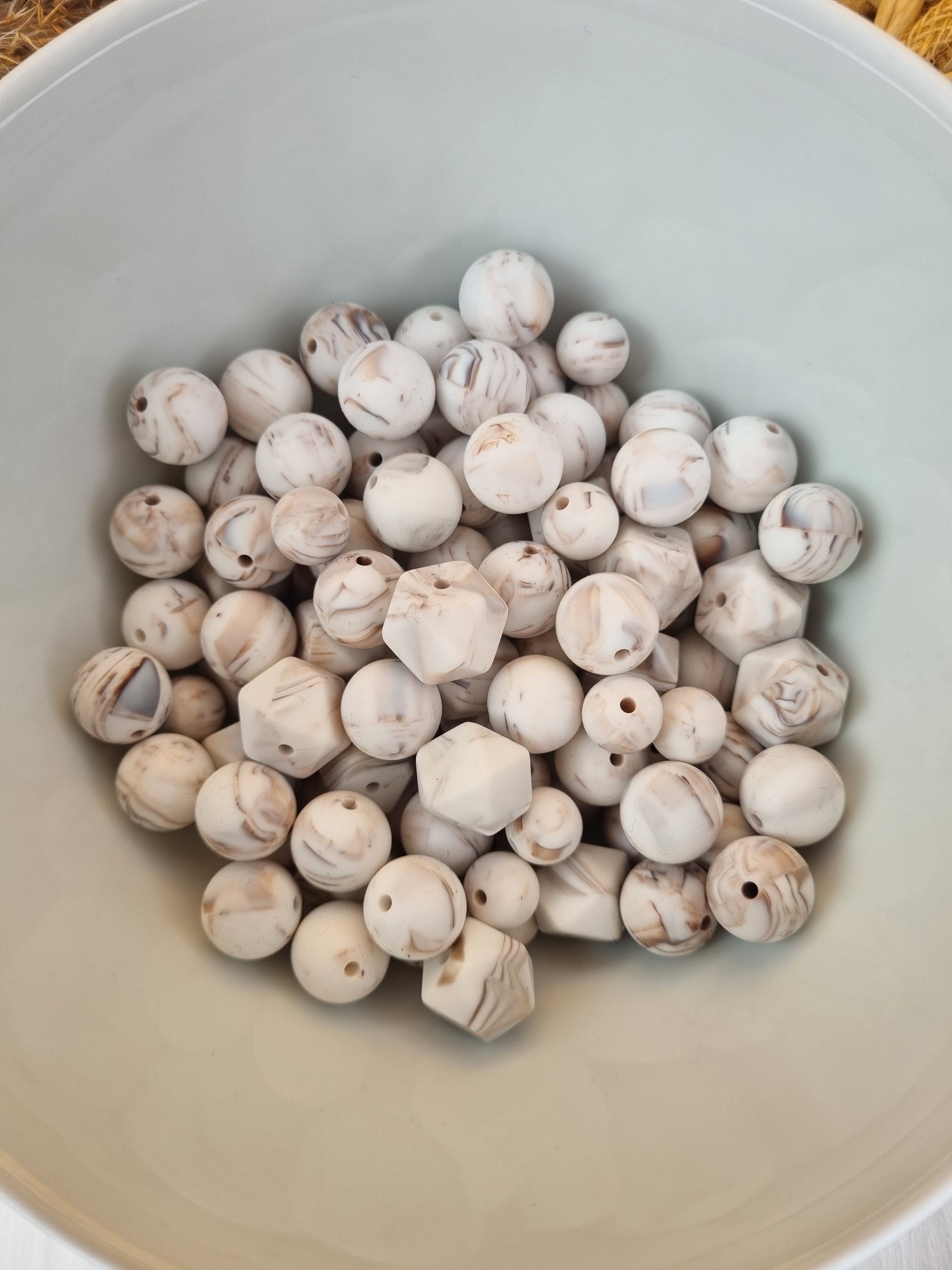 Siliconen kralen Marble wit/bruin