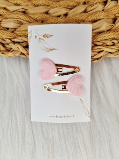 Haarspeldje Hart bont 2 stuks light pink 