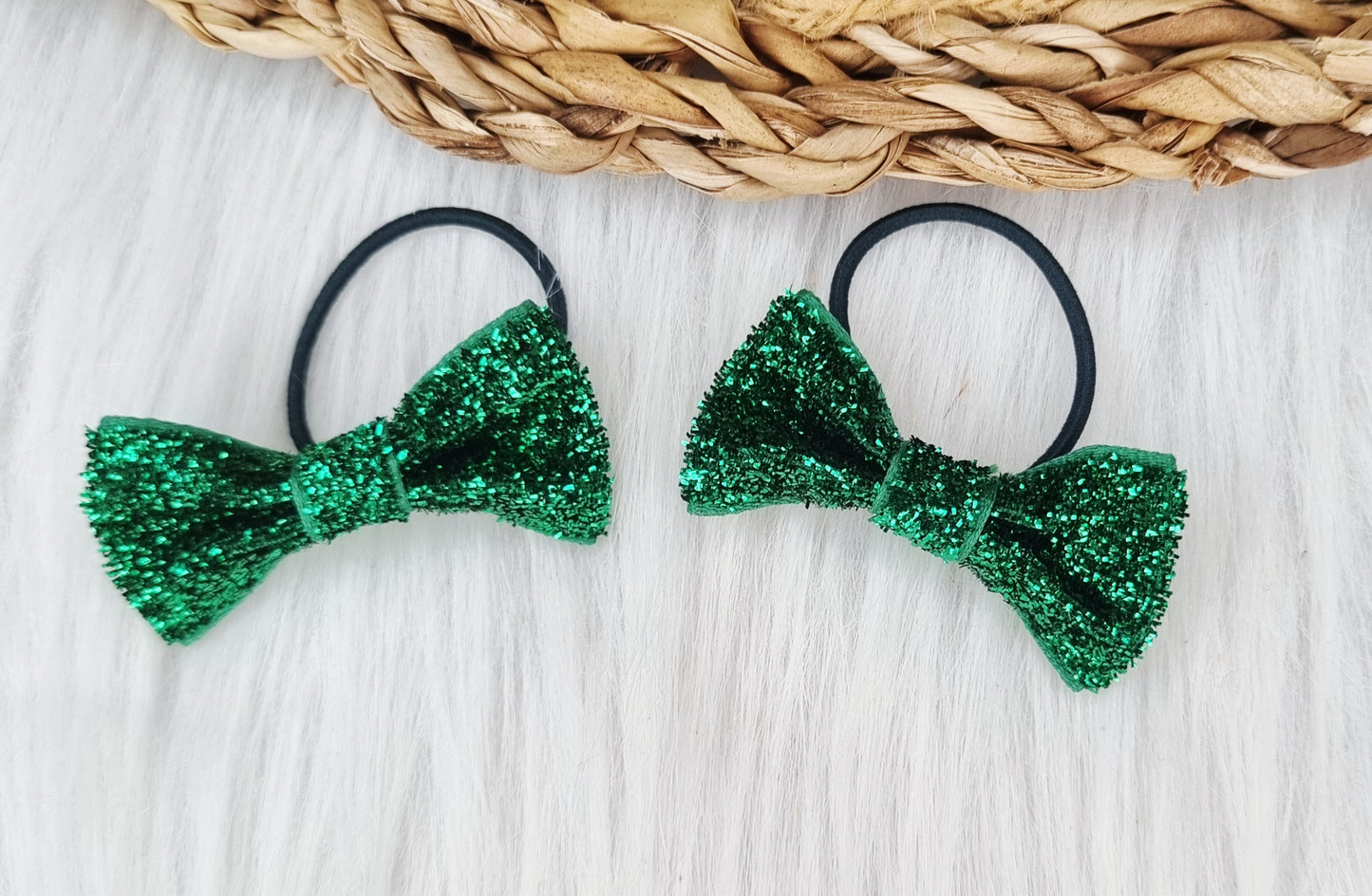 Haarelastiekje strik Glitter (lint)  2 stuks groen