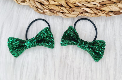 Haarelastiekje strik Glitter (lint)  2 stuks groen