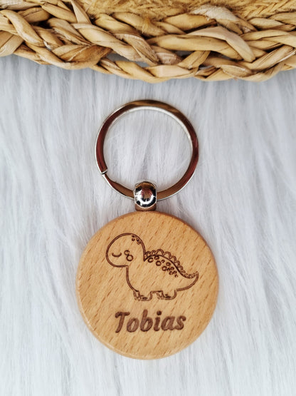Houten sleutelhanger met naam (gegraveerd) dino