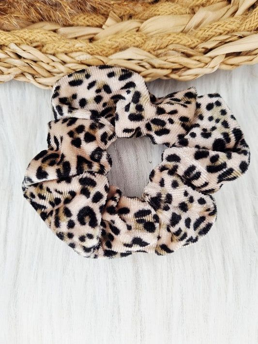 Velvet scrunchie meisje | Zachte fluwelen scrunchie | Leopard beige, zwart