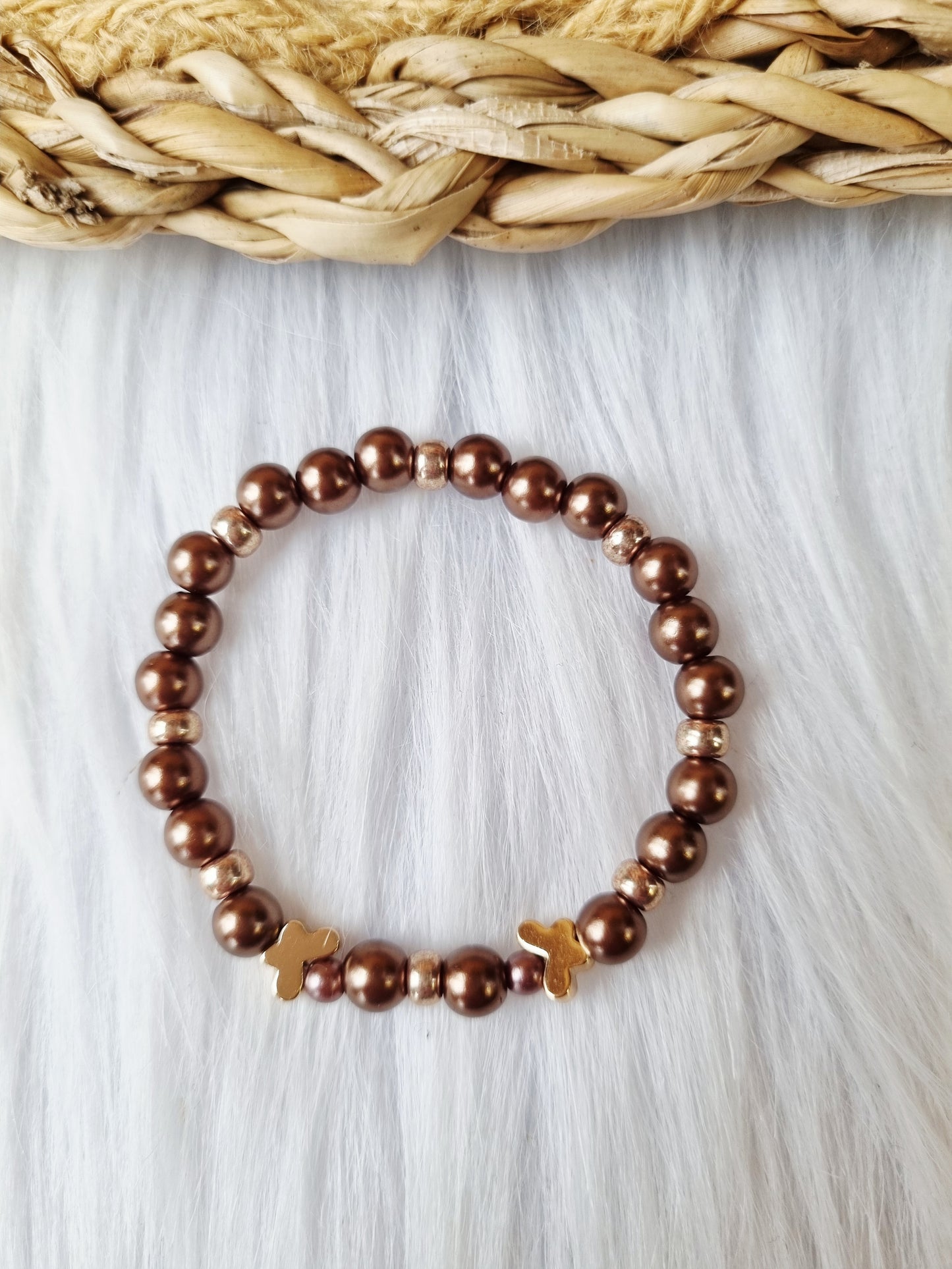 Kinderarmband - Pearl vlinder goud donkerbruin