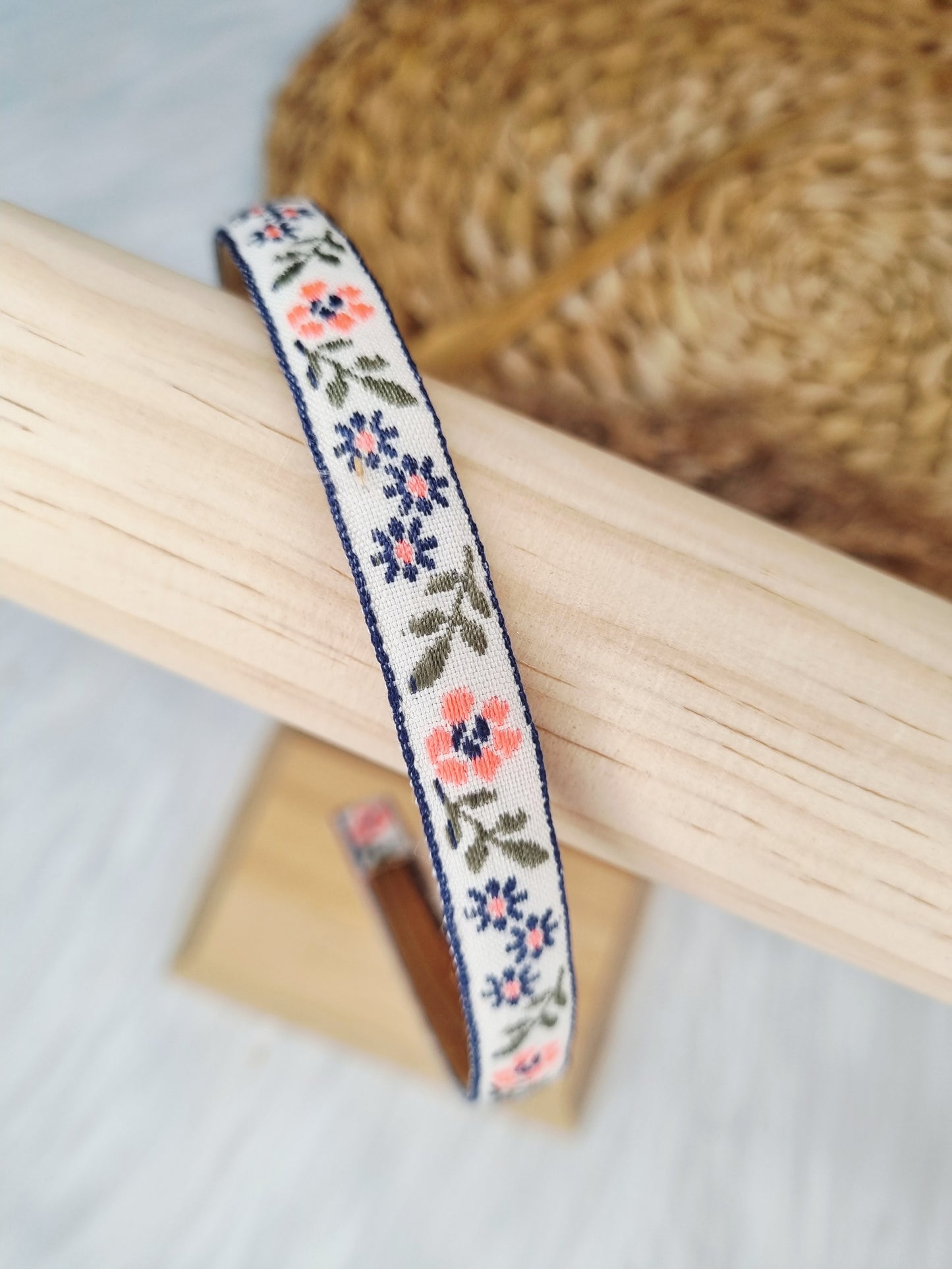 Boho Diadeem Bloemen Blauw, felroze