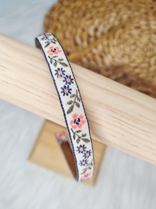 Boho Diadeem Bloemen Blauw, felroze
