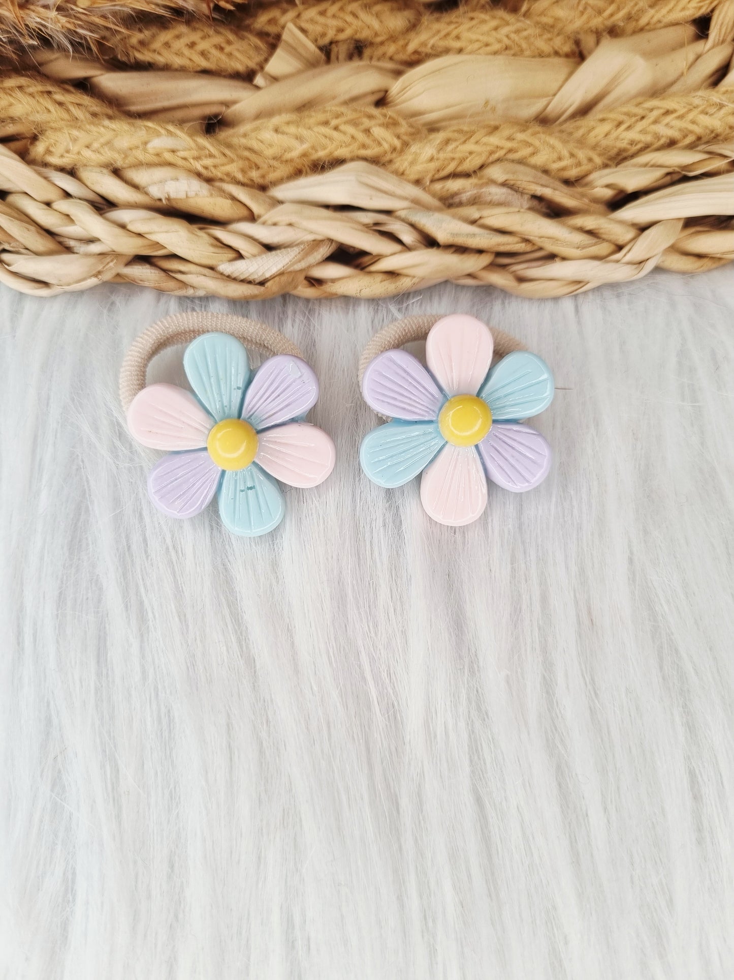 Mini haarelastiekjes Pastel Daisy 2 stuks blauw,lila,roze