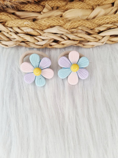 Mini haarelastiekjes Pastel Daisy 2 stuks blauw,lila,roze