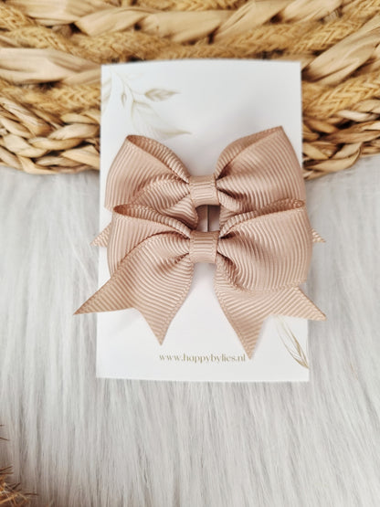 Haarspeldje Aligator strik (lint) Esmee 2 stuks beige