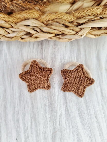 Mini haarelastiekjes Ster rib 2 stuks bruin