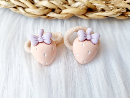 Mini haar elastiekjes aardbeitjes 2 stuks licht roze