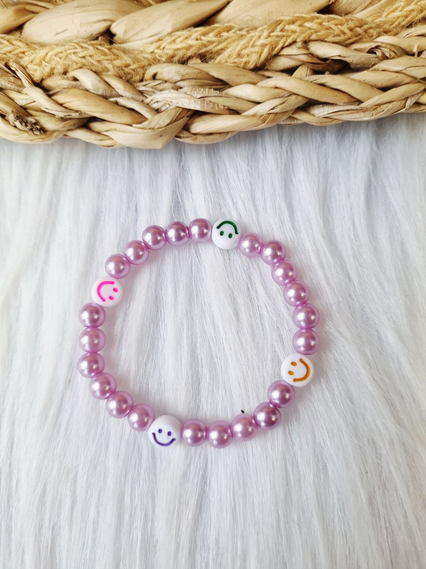 Kinderarmband - Pearl smiley colors lila