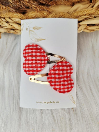 Haarspeldje Hart ruitjes 2 stuks rood