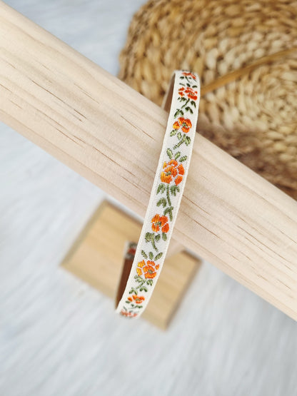 Boho diadeem bloemen creme/oranje