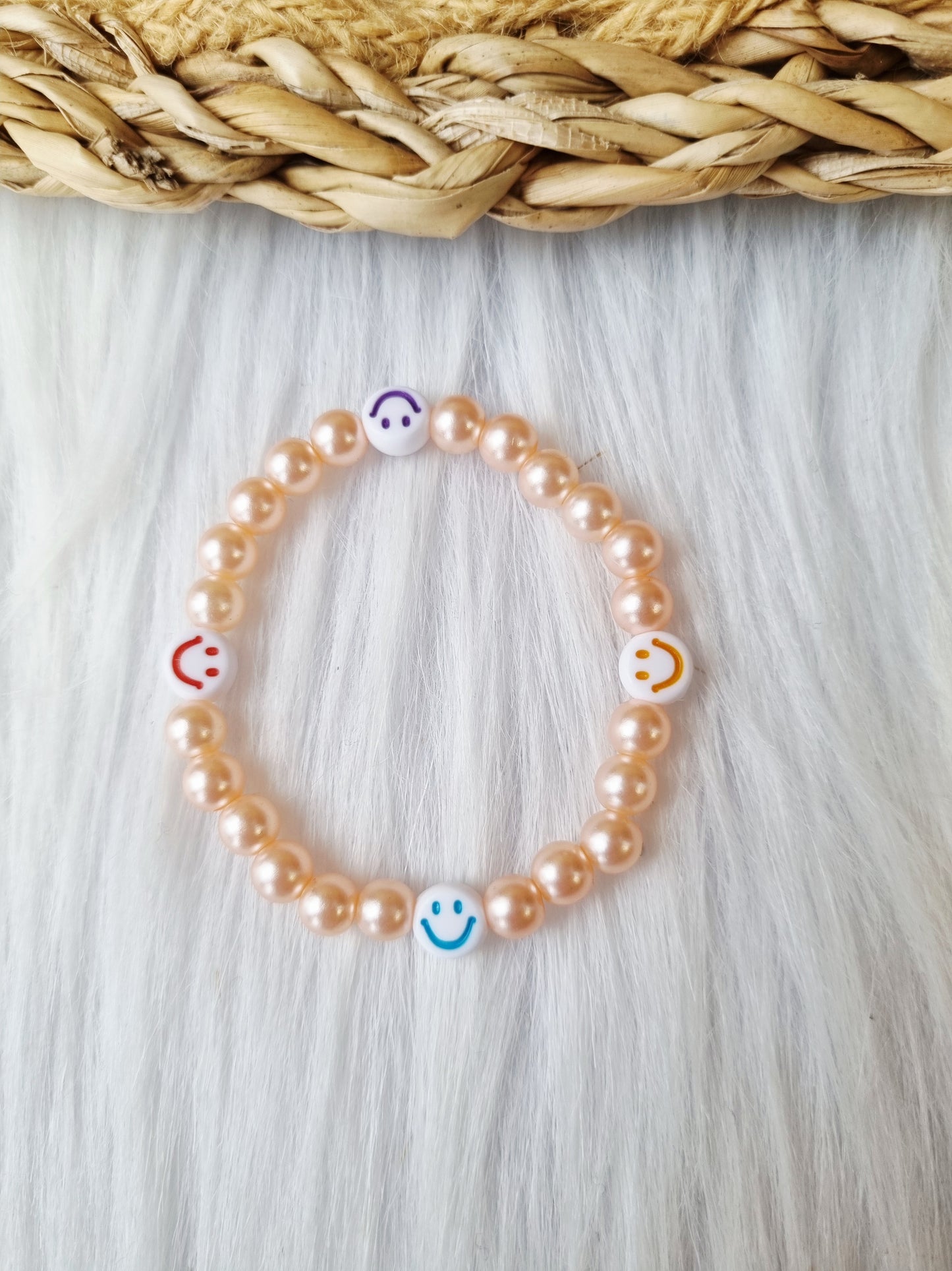 Kinderarmband - Pearl smiley colors zalmroze