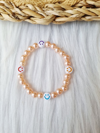 Kinderarmband - Pearl smiley colors zalmroze