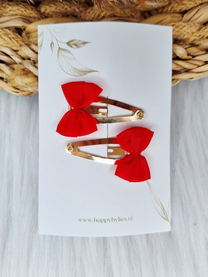 Haarspeldje Mini strik 2 stuks rood