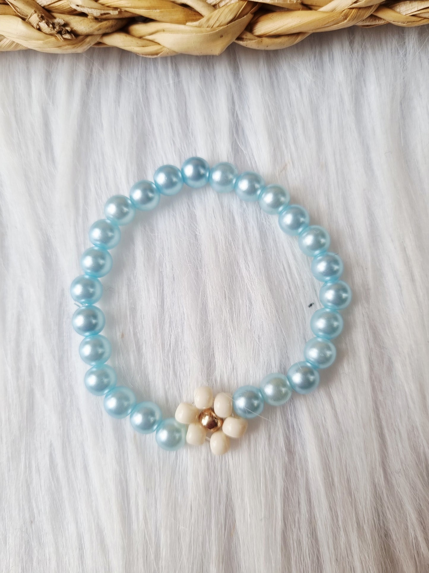 Kinder armband Pearl daisy single blauw