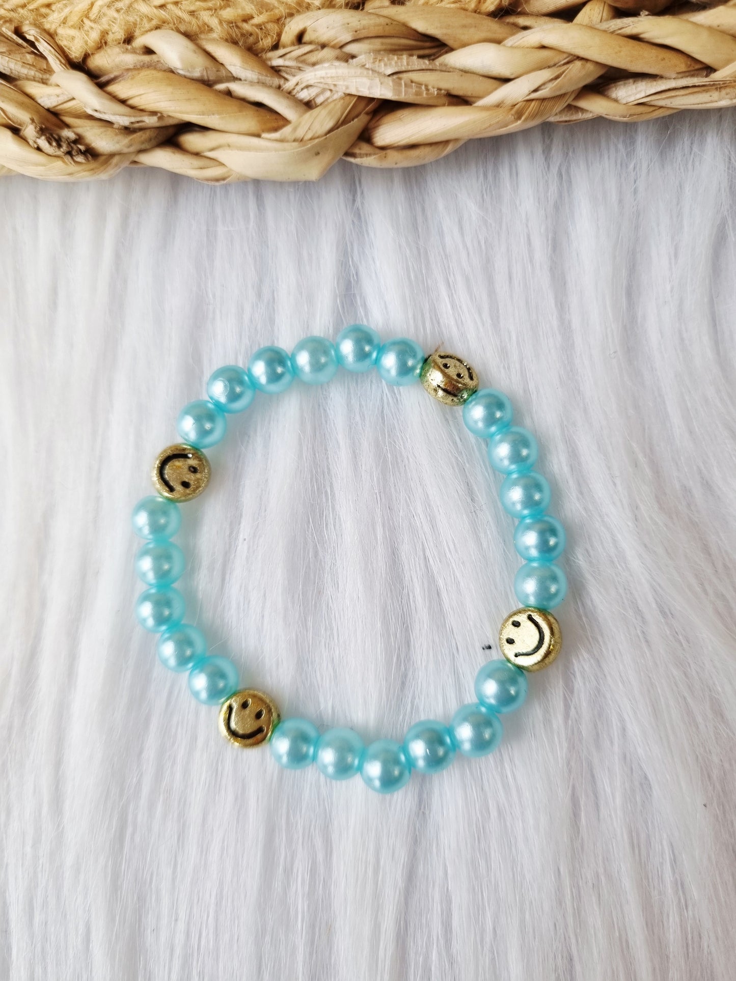 Kinderarmband - Pearl smiley goud aqua