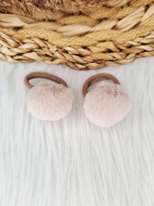 Mini haarelastiekjes Bont bolletje creme 2 stuks