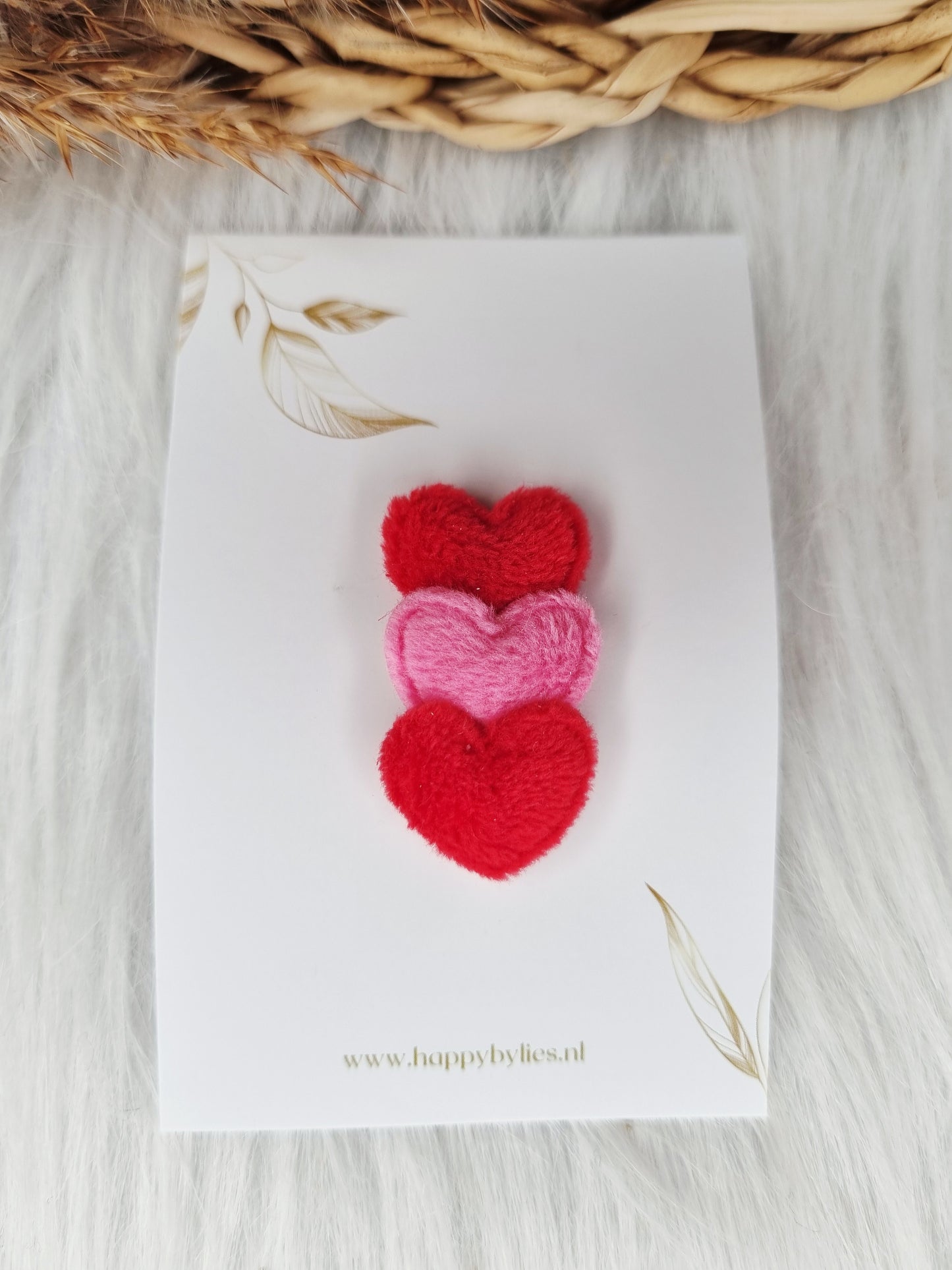 Anti-slip haarspeldje hart bont mix rood, roze