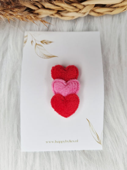 Anti-slip haarspeldje hart bont mix rood, roze