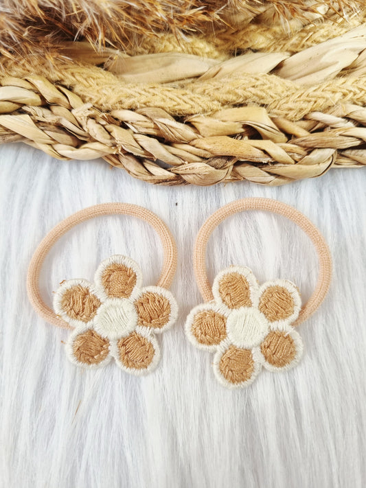 Mini haarelastiekjes Bloem bruin/beige 2 stuks