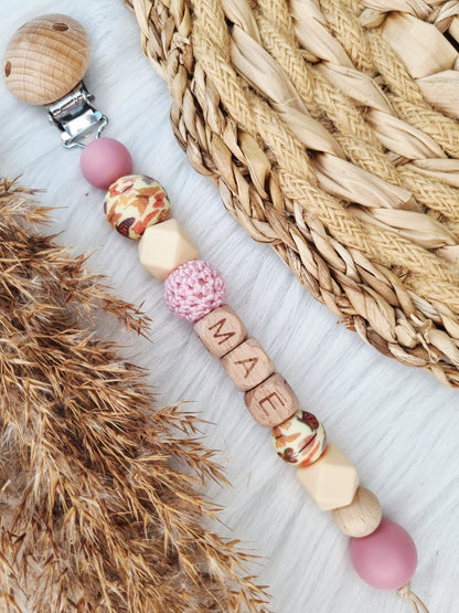 Speenkoord met naam Vlinder, dusty rose, vanille
