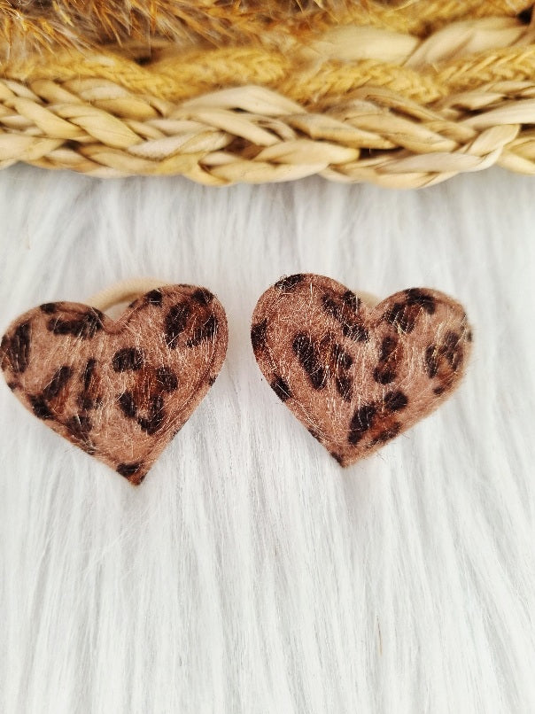 Mini haarelastiekjes Leopard 2 stuks hart