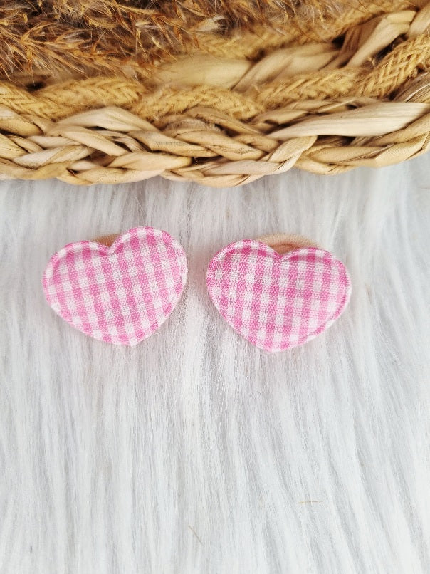 Mini haarelastiekjes Hart ruitjes 2 stuks roze