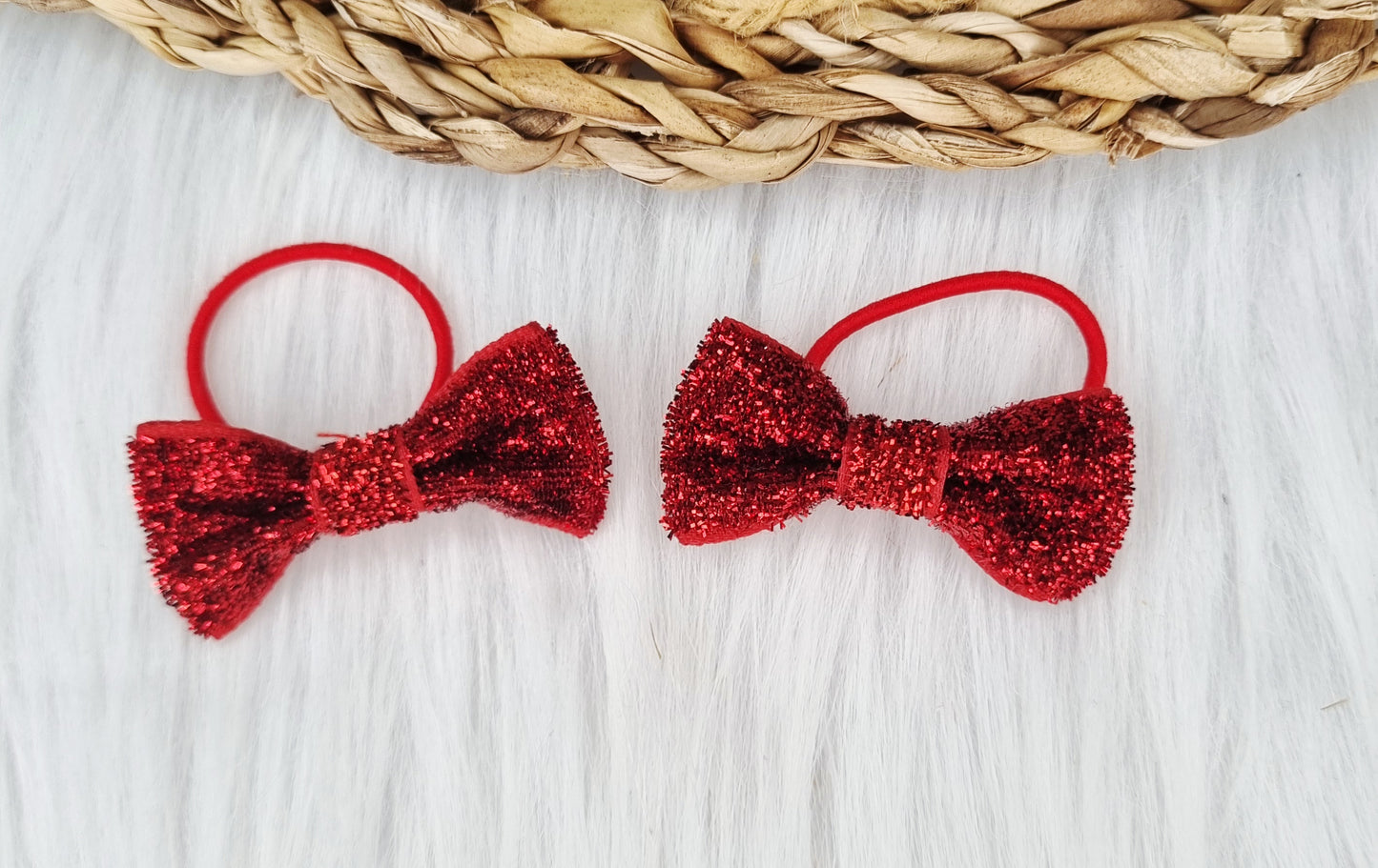 Haarelastiekje strik Glitter (lint)  2 stuks rood