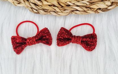 Haarelastiekje strik Glitter (lint)  2 stuks rood