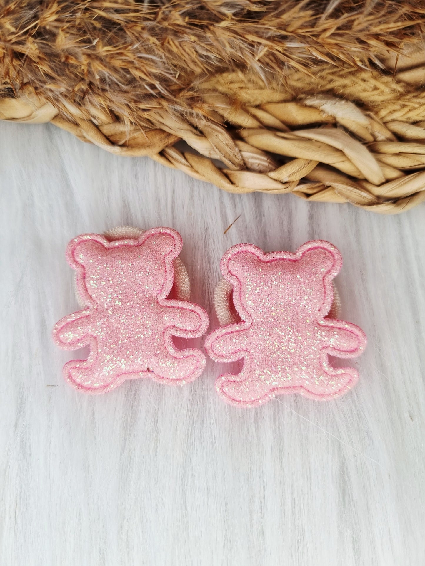 Mini haarelastiekje Beer glitter 2 stuks roze