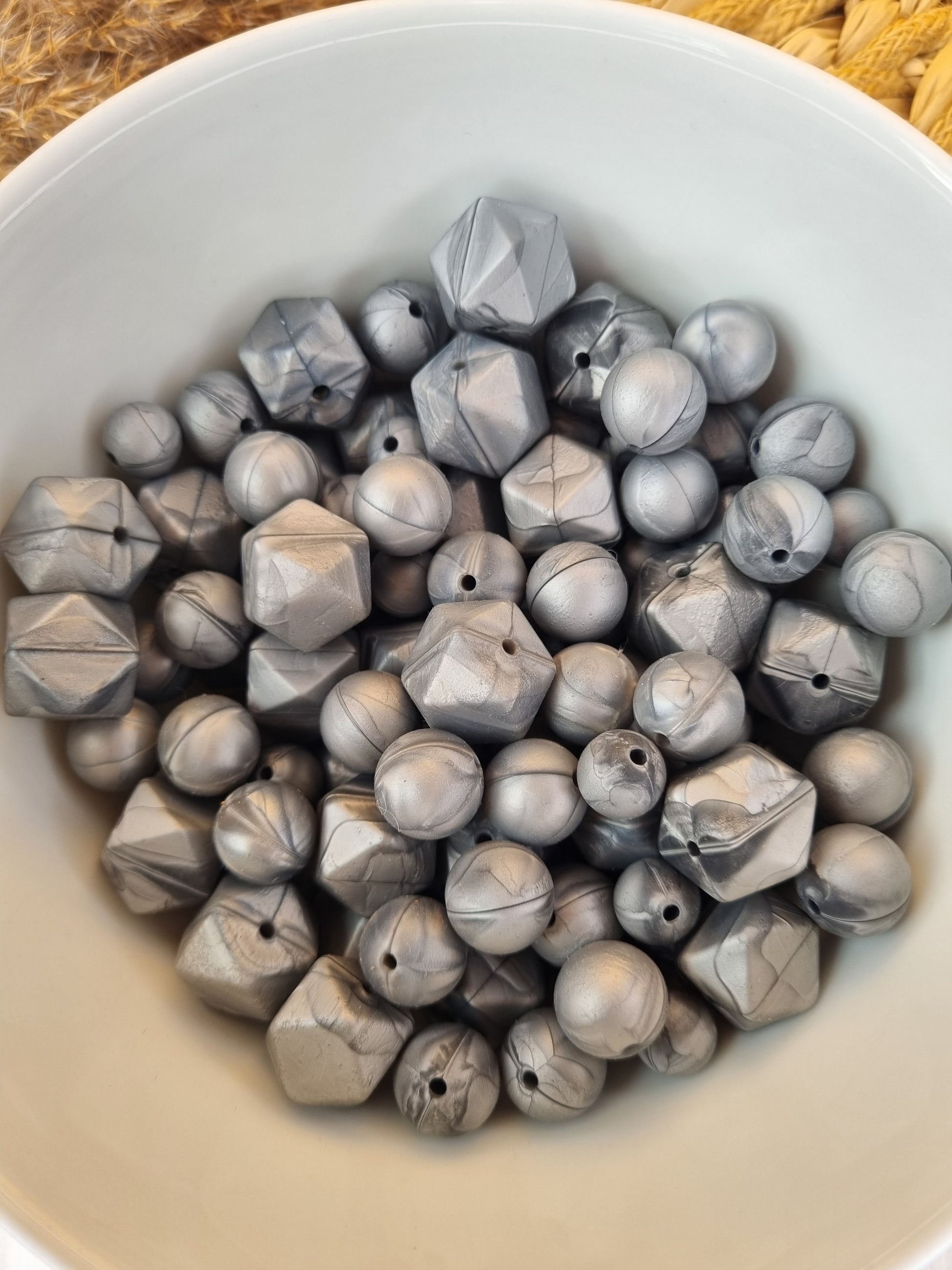 Siliconen kralen Pearl zilver