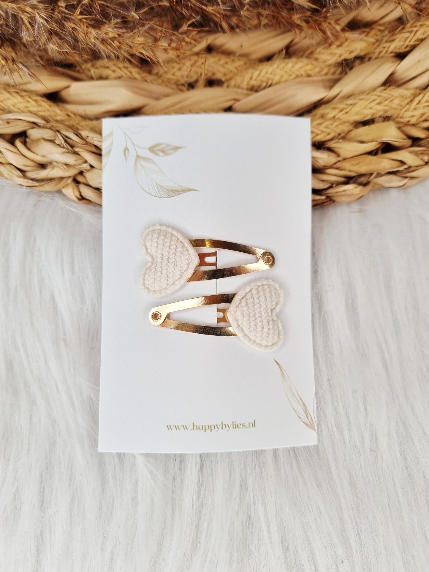 Haarspeldje Hart rib 2 stuks creme