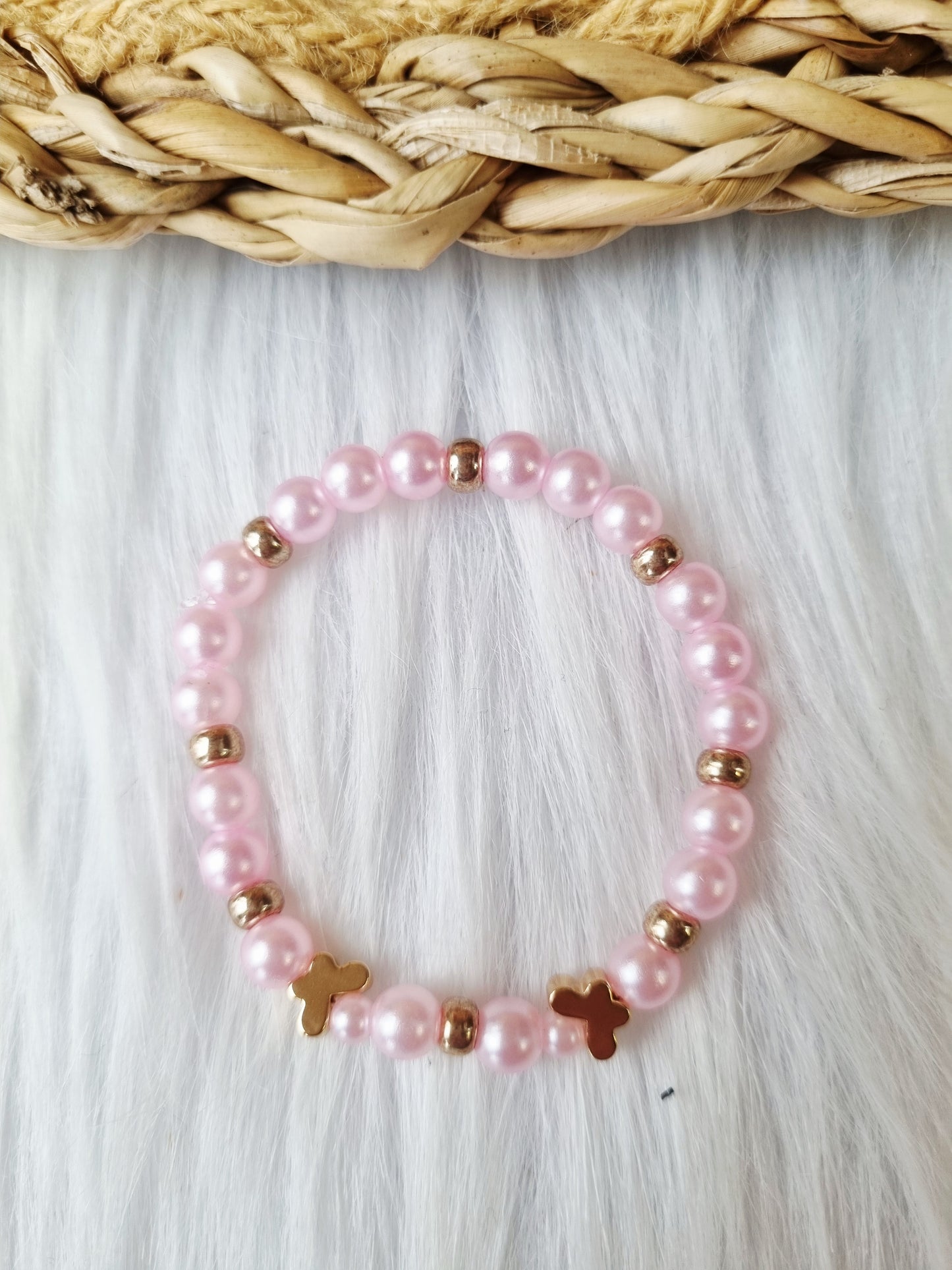 Kinderarmband - Pearl vlinder goud roze