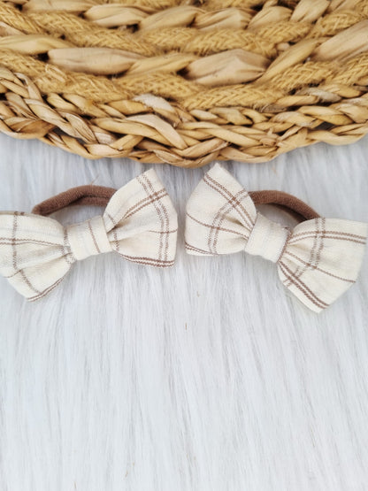 Haarelastiekje strik Zimra 2 stuks ruit creme/taupe