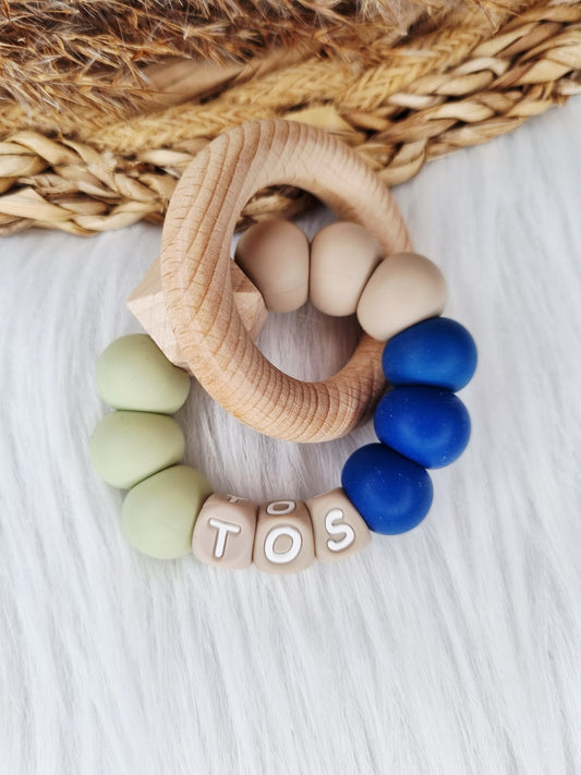 Bijtring met naam (Jouw eigen ontwerp) marine, sage, klei