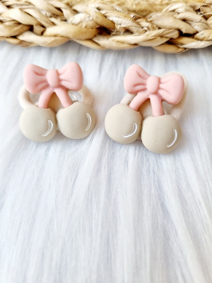 Mini haar elastiekjes Kersjes 2 stuks beige 