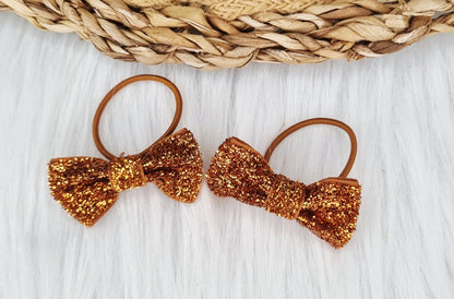 Haarelastiekje strik Glitter (lint)  2 stuks oranje